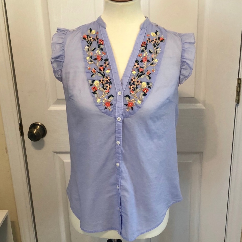 Anthropologie Maeve embroidered button up Sz0